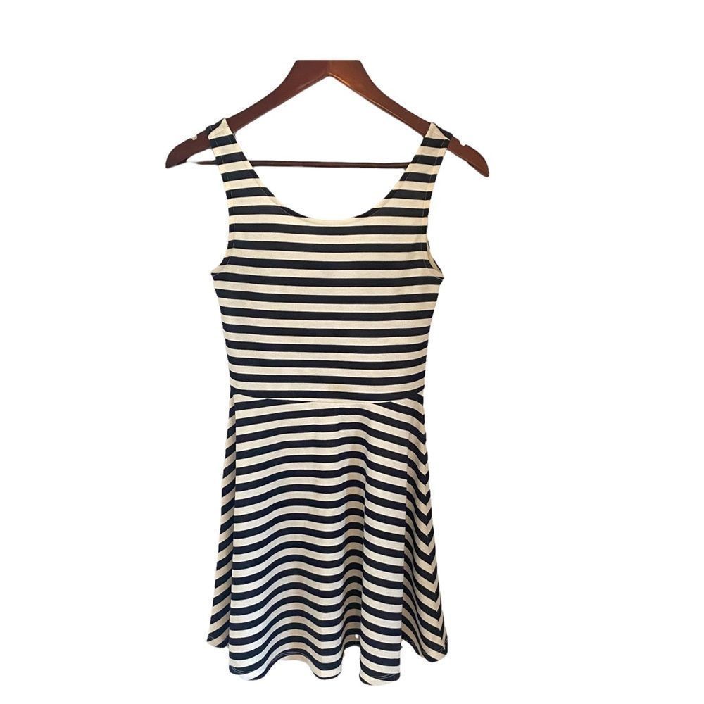Divided cream with navy stripes tank top style dress size small - Picture 1 of 7